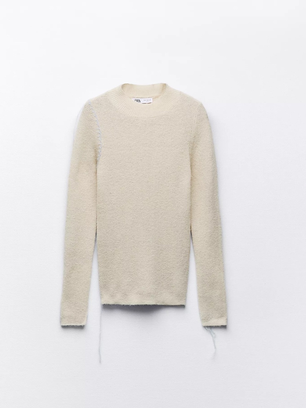 Zara Cream Knit Sweater with Contrast Stitching Size S
